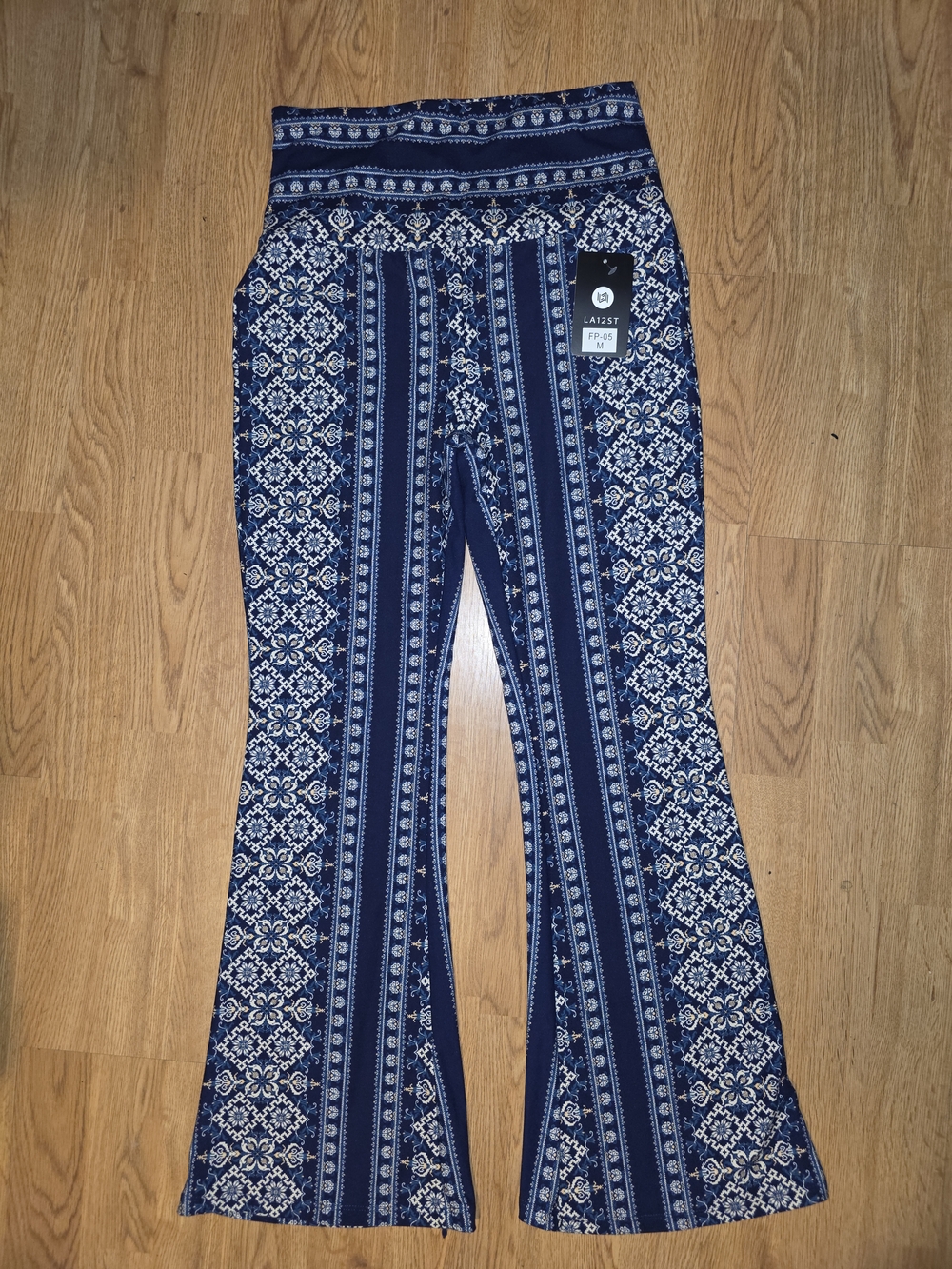 Blue Patterned Women's Flared Pants